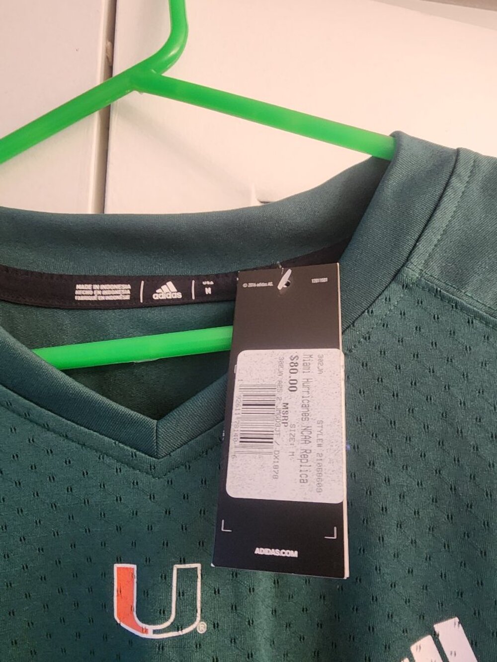 Miami Hurricanes Team-Issued adidas #80 Green Jersey from the Football Program - Picture 3 of 4